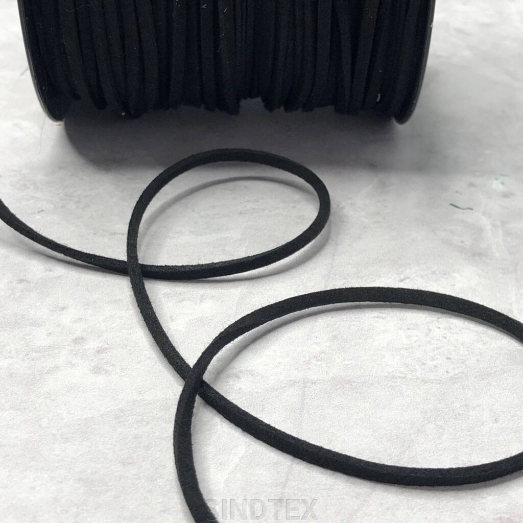 1 м - Шнур замшевий чорний 3х1,5 мм від компанії SINDTEX - фото 1
