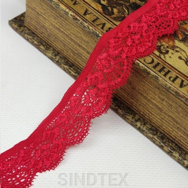 (1 метр) Мереживо гіпюр стрейч, червоний колір 2,5 см (КС-1338K) від компанії SINDTEX - фото 1
