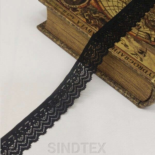 (1 метр) Мереживо гіпюр стрейч, чорний колір 2,5 см від компанії SINDTEX - фото 1