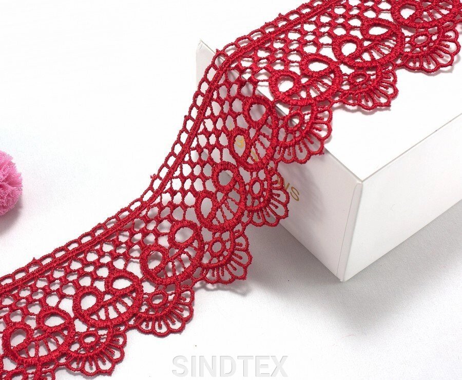 (1 метр) Мереживо макраме 5см "Завиток" колір - червоний від компанії SINDTEX - фото 1