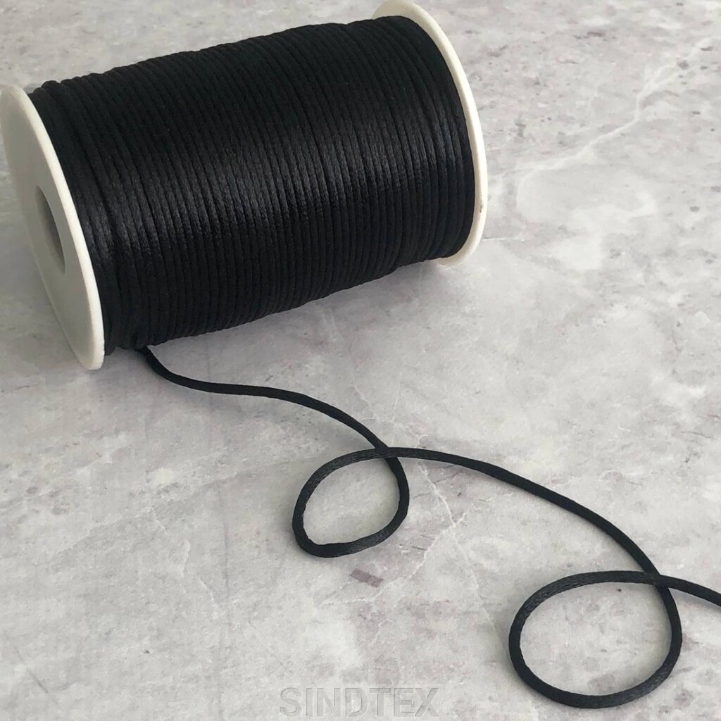 #1 Шнур корсетний (сатиновий, шовковий) 2мм, 100 ярдів, чорний від компанії SINDTEX - фото 1