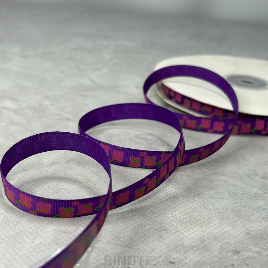 1 см Стрічка репсова з принтом на відріз - #742/3 фіолетовий від компанії SINDTEX - фото 1