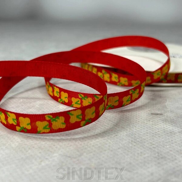 1 см Стрічка репсова з принтом на відріз - #742 червона від компанії SINDTEX - фото 1