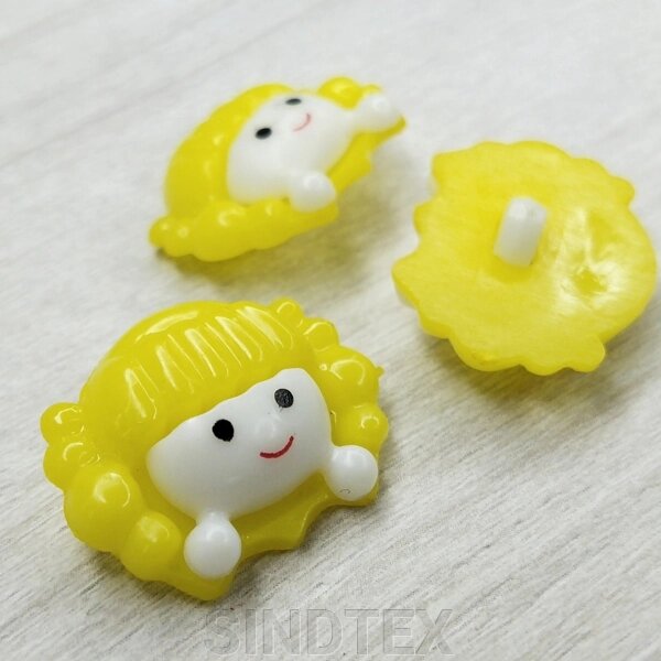 10 шт - Ґудзик на ніжці дитячий 22 мм пластик "Дівчинка" - світло-жовта від компанії SINDTEX - фото 1