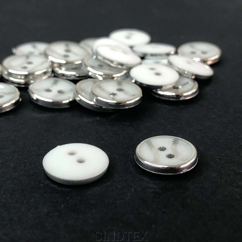 10 шт - Ґудзики сорочкові Ø-12 мм - білий у сріблі від компанії SINDTEX - фото 1