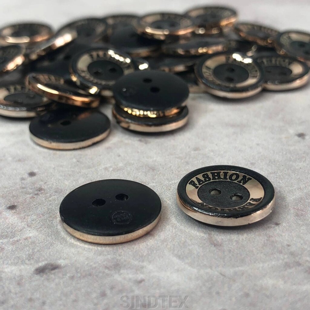 10 шт - Ґудзики сорочкові Ø-15 мм - чорна із золотом Fashion від компанії SINDTEX - фото 1