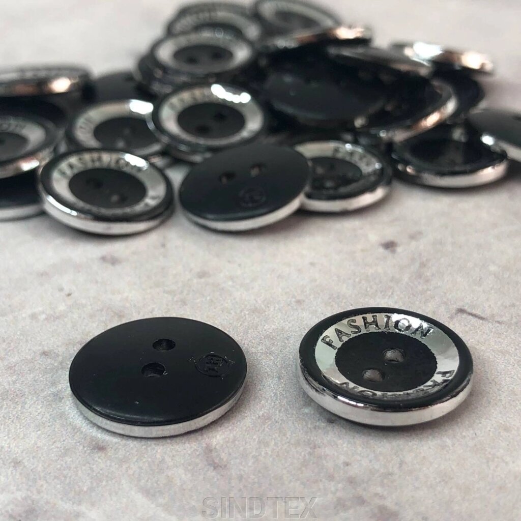 10 шт - Ґудзики сорочкові Ø-15 мм - чорна з сріблом Fashion від компанії SINDTEX - фото 1