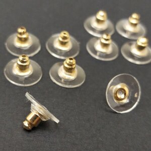 10 шт - Заглушки для сережок залізні з пластиковою вставкою 10x6 мм, колір - Золото