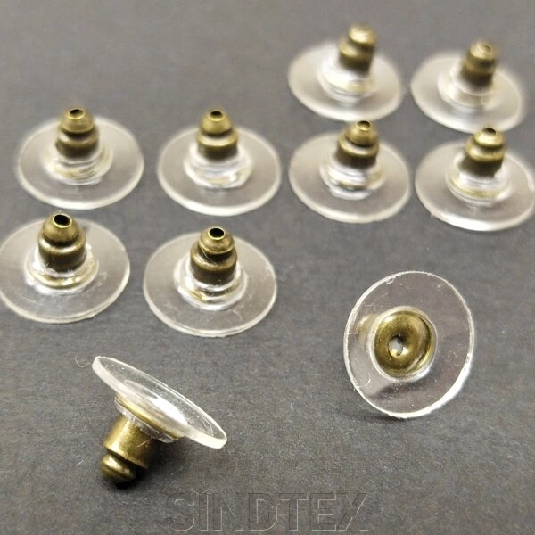 10 шт - Заглушки для сережок залізні з пластиковою вставкою 10x6 мм, колір - Бронза від компанії SINDTEX - фото 1