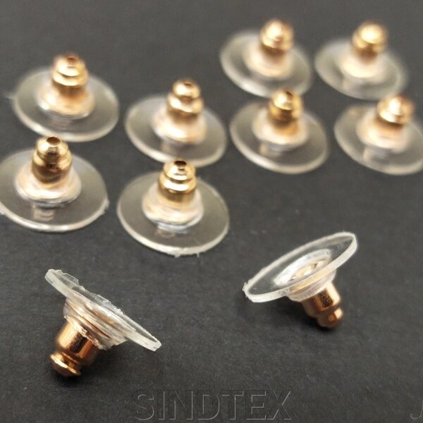 10 шт - Заглушки для сережок залізні з пластиковою вставкою 10x6 мм, колір - Рожеве золото від компанії SINDTEX - фото 1