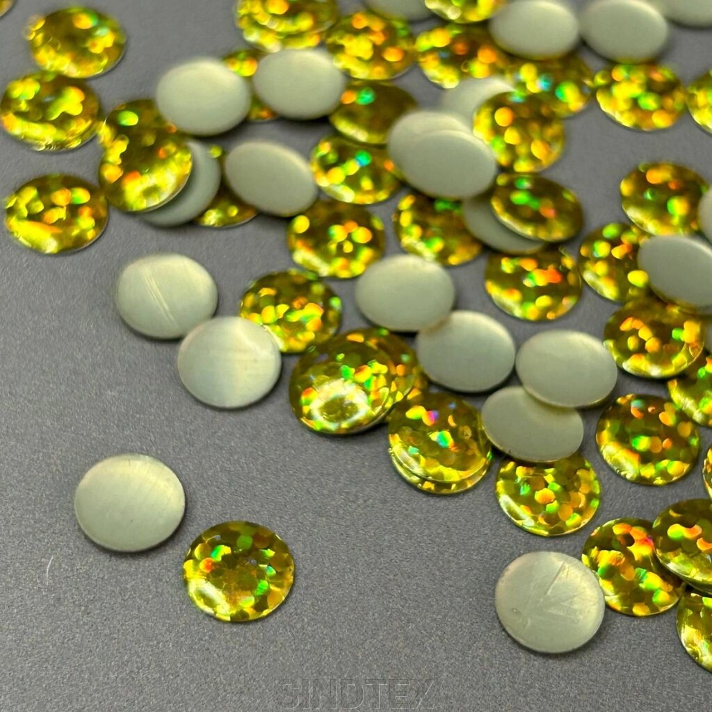 10г - Металострази термоклейові, монетка 7,5 мм - золото голограма від компанії SINDTEX - фото 1