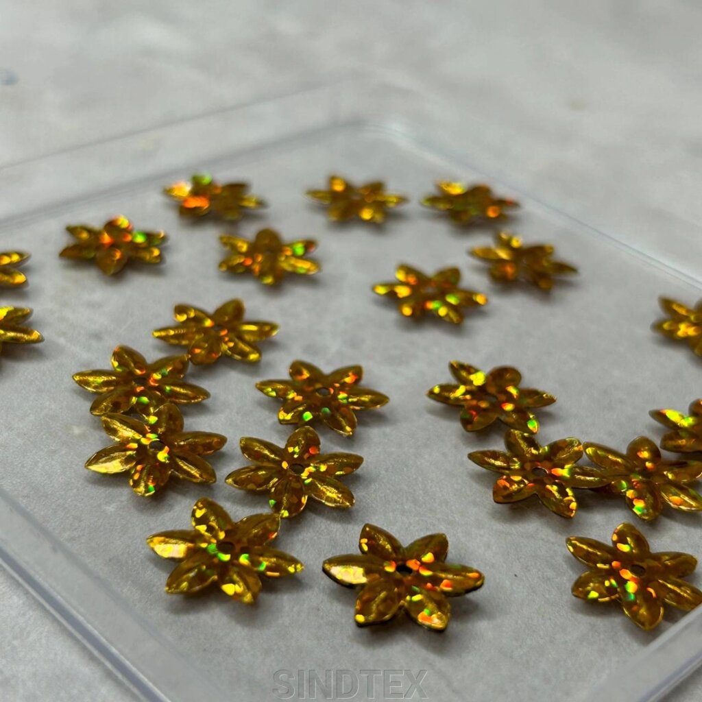 Ø12мм Паєтка квіточка грані 5г - золото голограма від компанії SINDTEX - фото 1