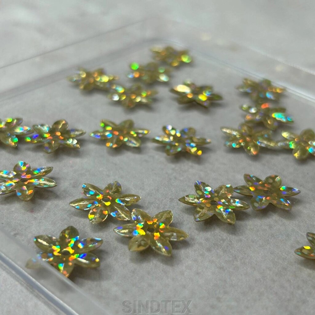 Ø12мм Паєтка квіточка грані 5г - золото голограма від компанії SINDTEX - фото 1
