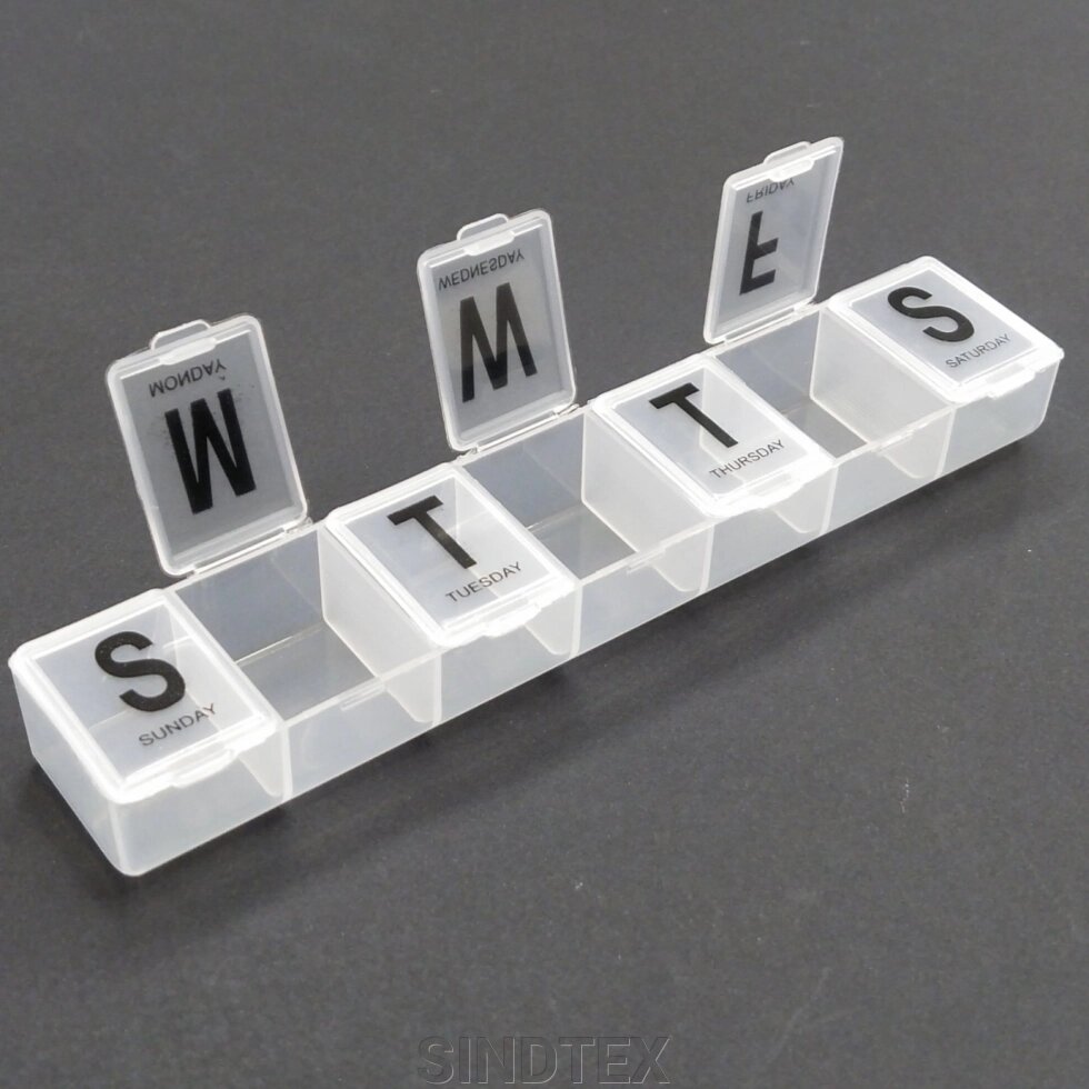 15 х 3 x 1,5 см пластикова тара (органайзер для вітамінів) білий тиждень від компанії SINDTEX - фото 1