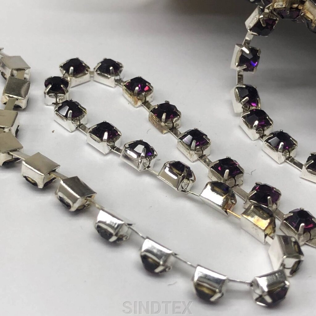 1м - Стразовий ланцюг SS 12 (3 мм) Аметистовий кристал у сріблі від компанії SINDTEX - фото 1