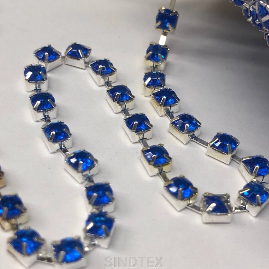 1м - Стразовий ланцюг SS12 (3 мм) Акриловий синій кристал у сріблі від компанії SINDTEX - фото 1