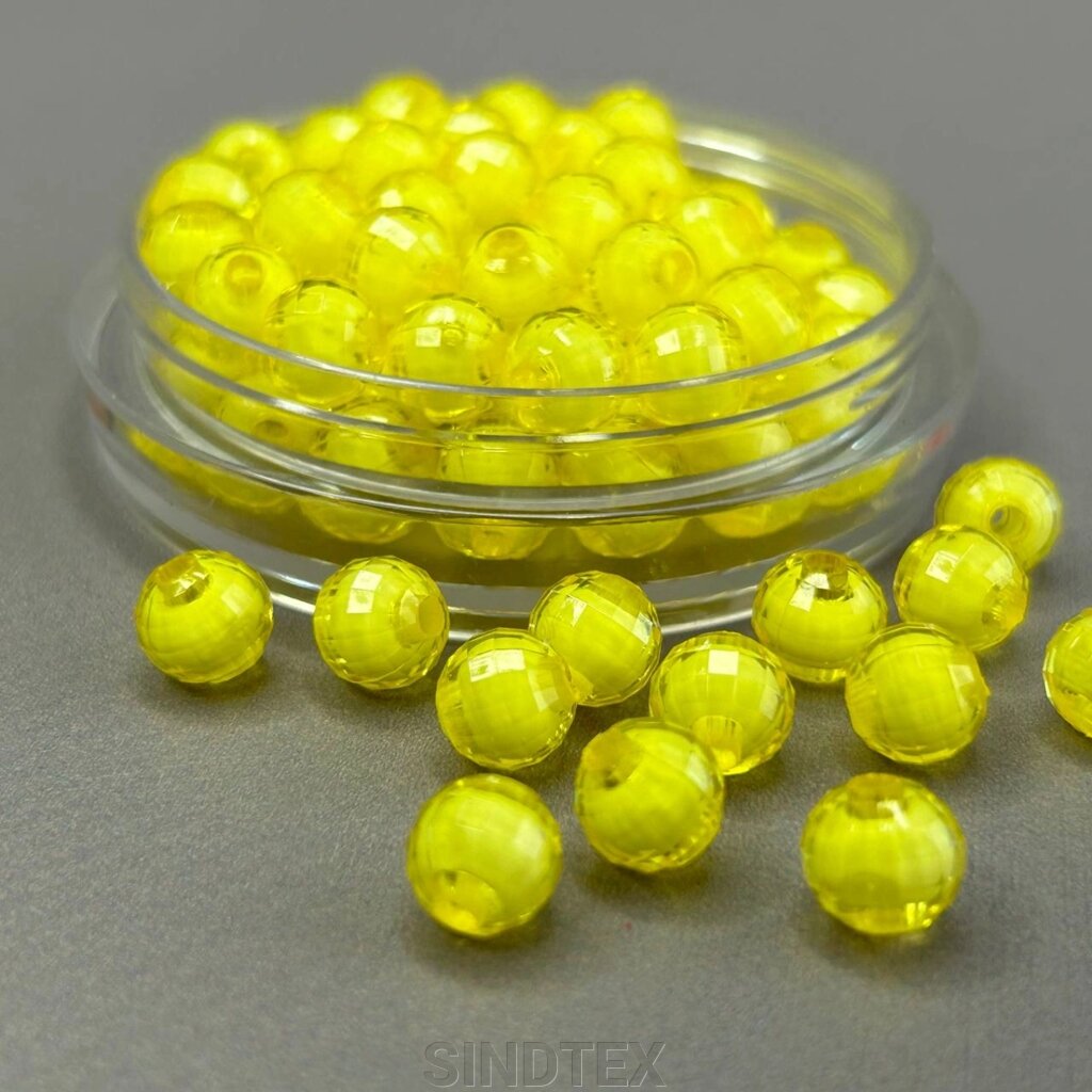 (20 гр) Акрилові грановані намистини "З білою серединкою" 8 мм - лимонний від компанії SINDTEX - фото 1