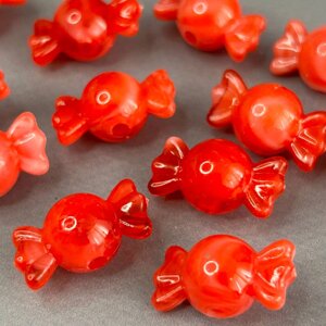 (20 гр) Намистини пластик цукерка 12х22 мм, червоний