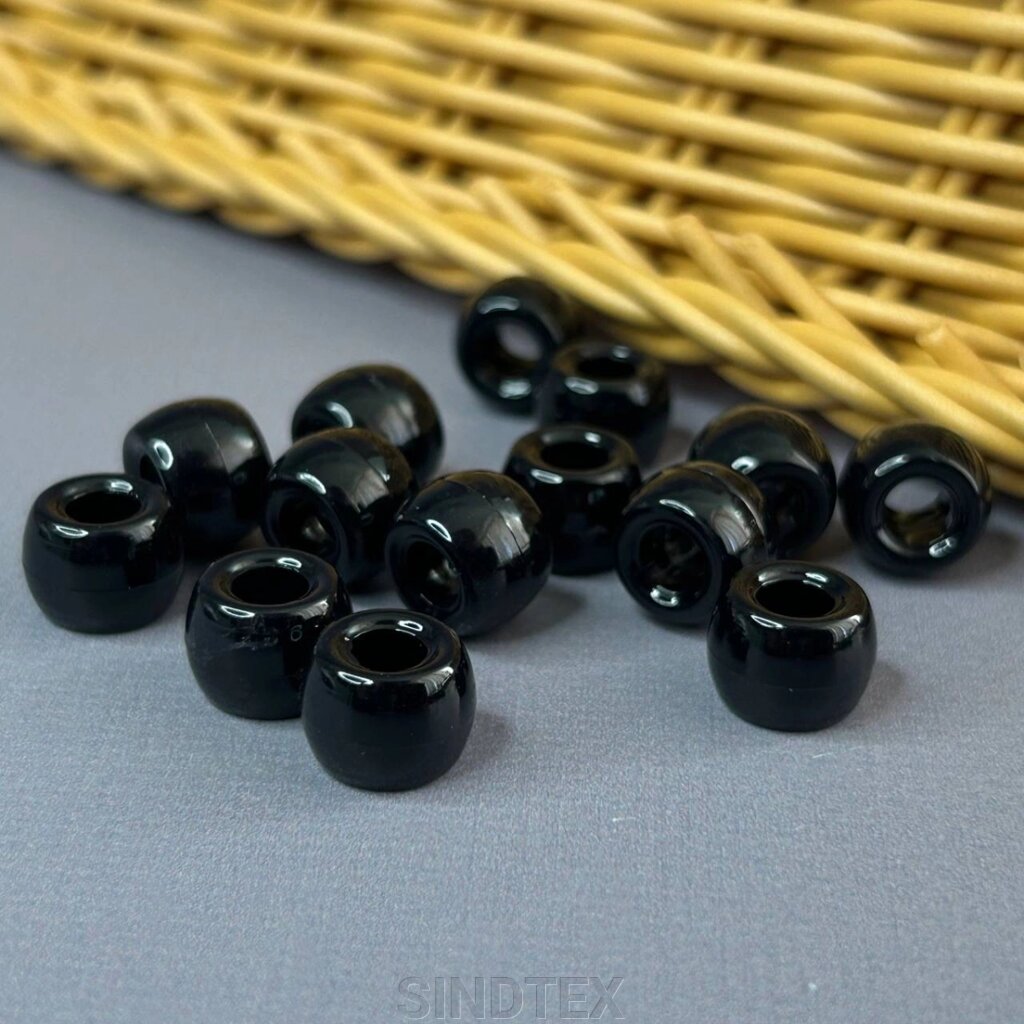 (20 гр) Намистини пластик бочонок 8х11 мм, - чорний від компанії SINDTEX - фото 1