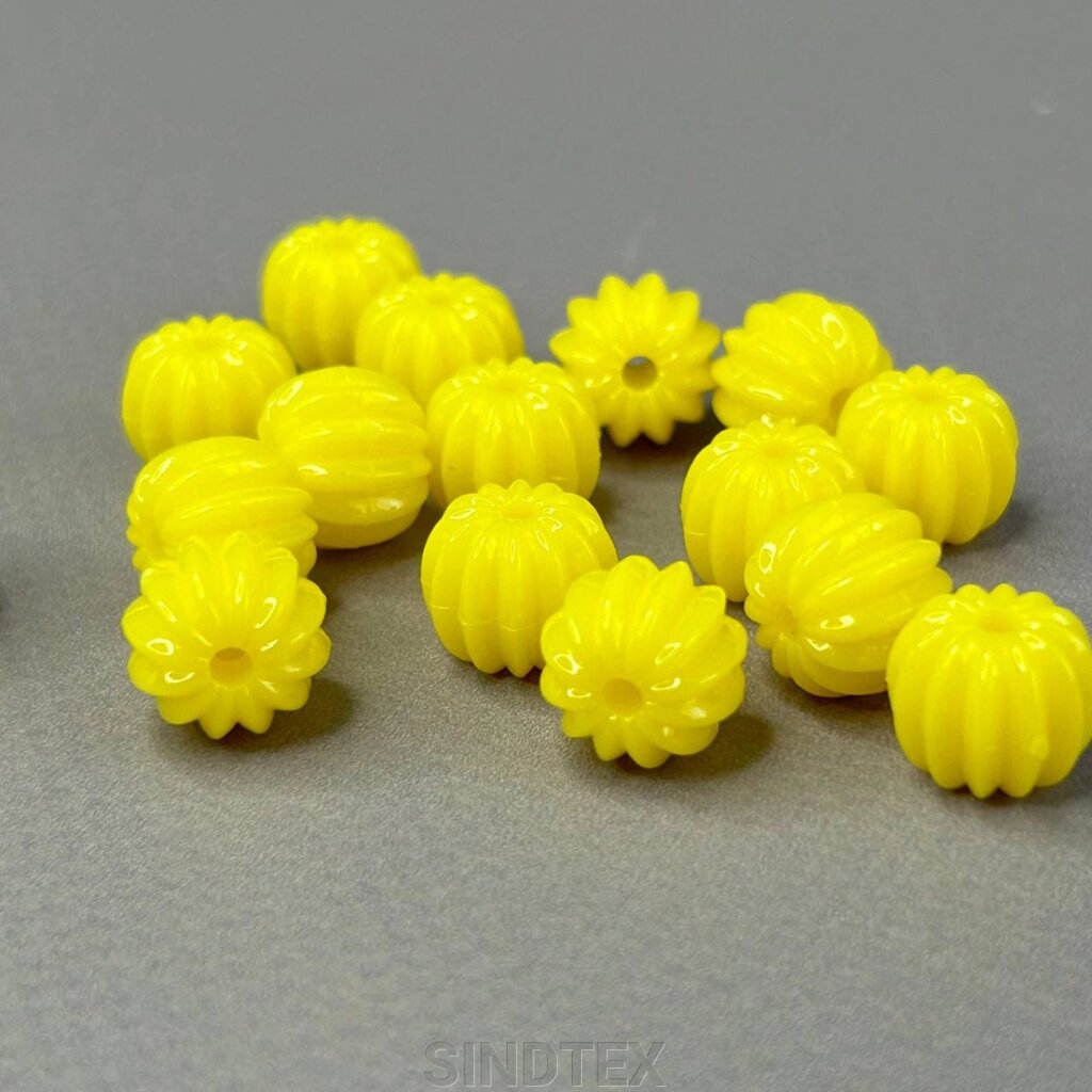 (20 гр) Намистини пластик бочонок 9х11 мм, - жовтий від компанії SINDTEX - фото 1