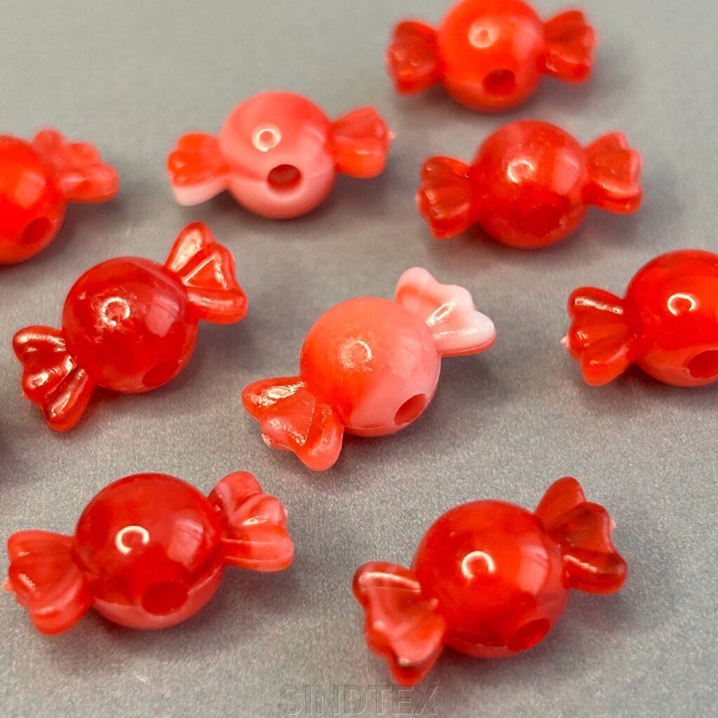 (20 гр) Намистини пластик цукерка 10х18 мм, - червоний від компанії SINDTEX - фото 1