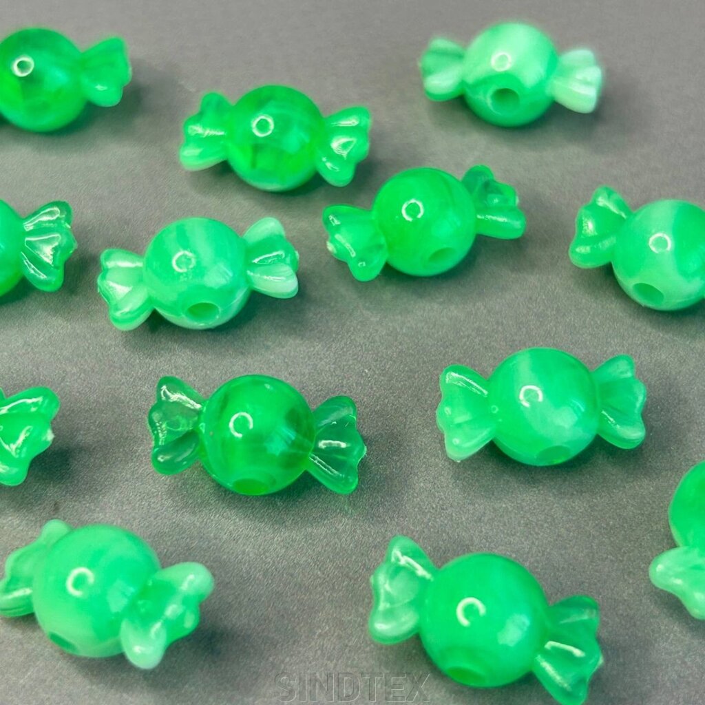 (20 гр) Намистини пластик цукерка 10х18 мм, - зелений від компанії SINDTEX - фото 1