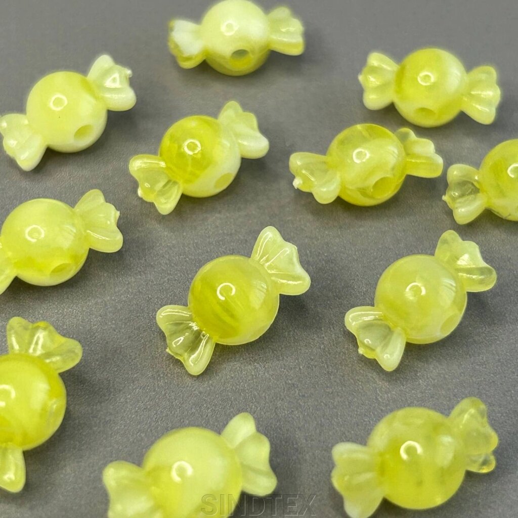 (20 гр) Намистини пластик цукерка 10х18 мм, - жовтий від компанії SINDTEX - фото 1