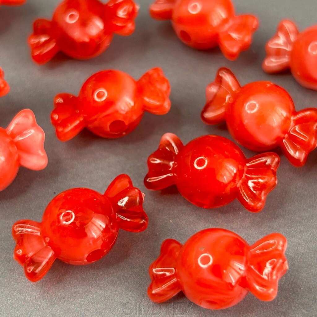 (20 гр) Намистини пластик цукерка 12х22 мм, - червоний від компанії SINDTEX - фото 1