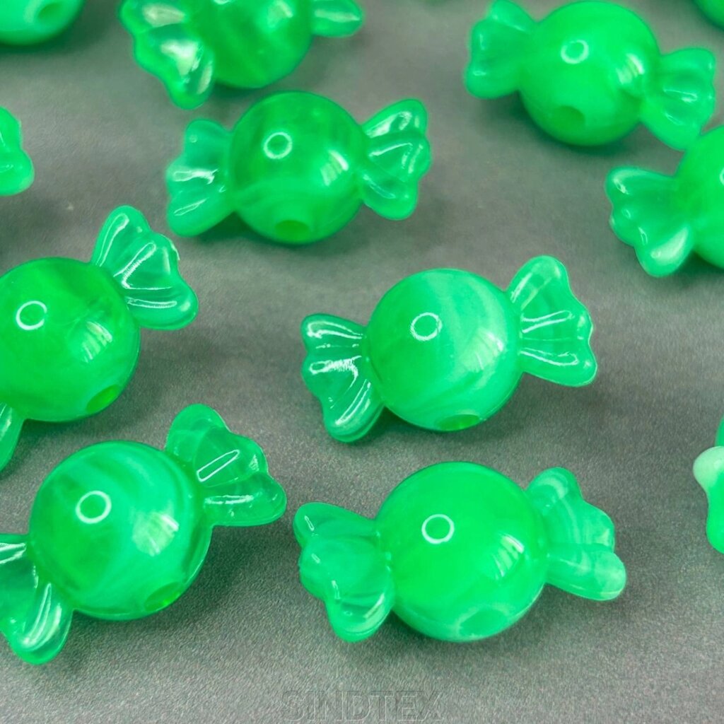 (20 гр) Намистини пластик цукерка 12х22 мм, - зелений від компанії SINDTEX - фото 1