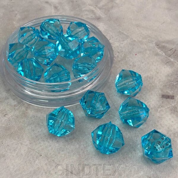 (20 грам) Ø14 мм Намистини грановані пластик #3365/202 - блакитний прозорий від компанії SINDTEX - фото 1