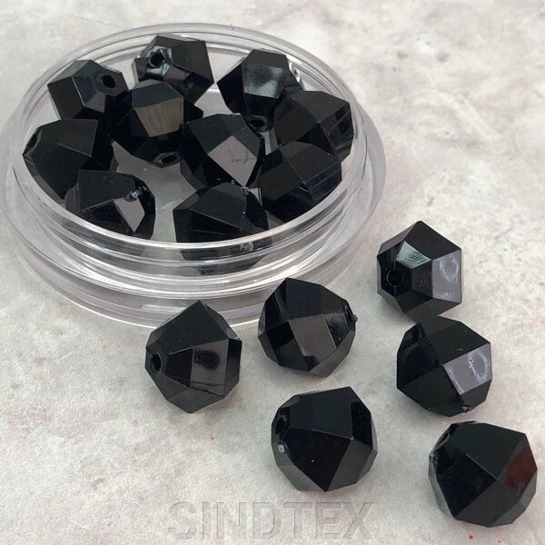 (20 грам) Ø14 мм Намистини грановані пластик #3365 - чорний від компанії SINDTEX - фото 1