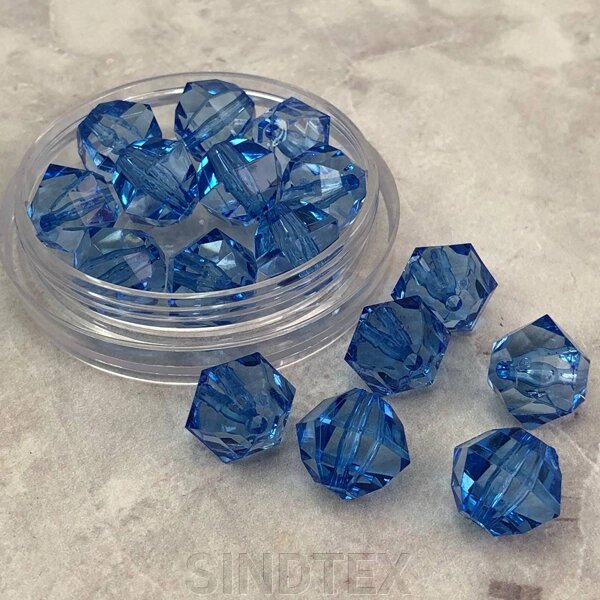 (20 грам) Ø14 мм Намистини грановані пластик #3365 - синій прозорий від компанії SINDTEX - фото 1
