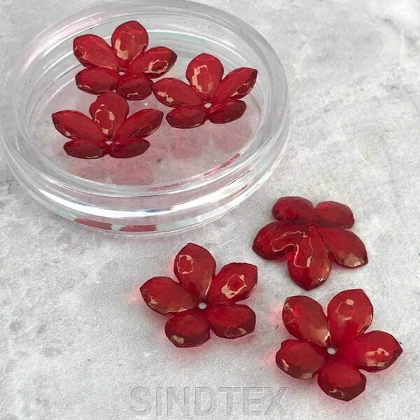 (20 грам) Ø23 мм Намисто пластик Квітка, #5104 - червона прозора від компанії SINDTEX - фото 1