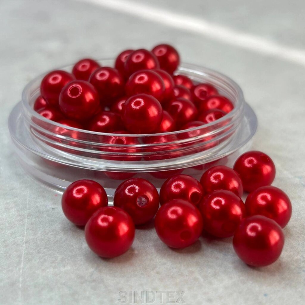 (20 грам) Намистини пластик Ø10 мм, - Червоний перламутр від компанії SINDTEX - фото 1