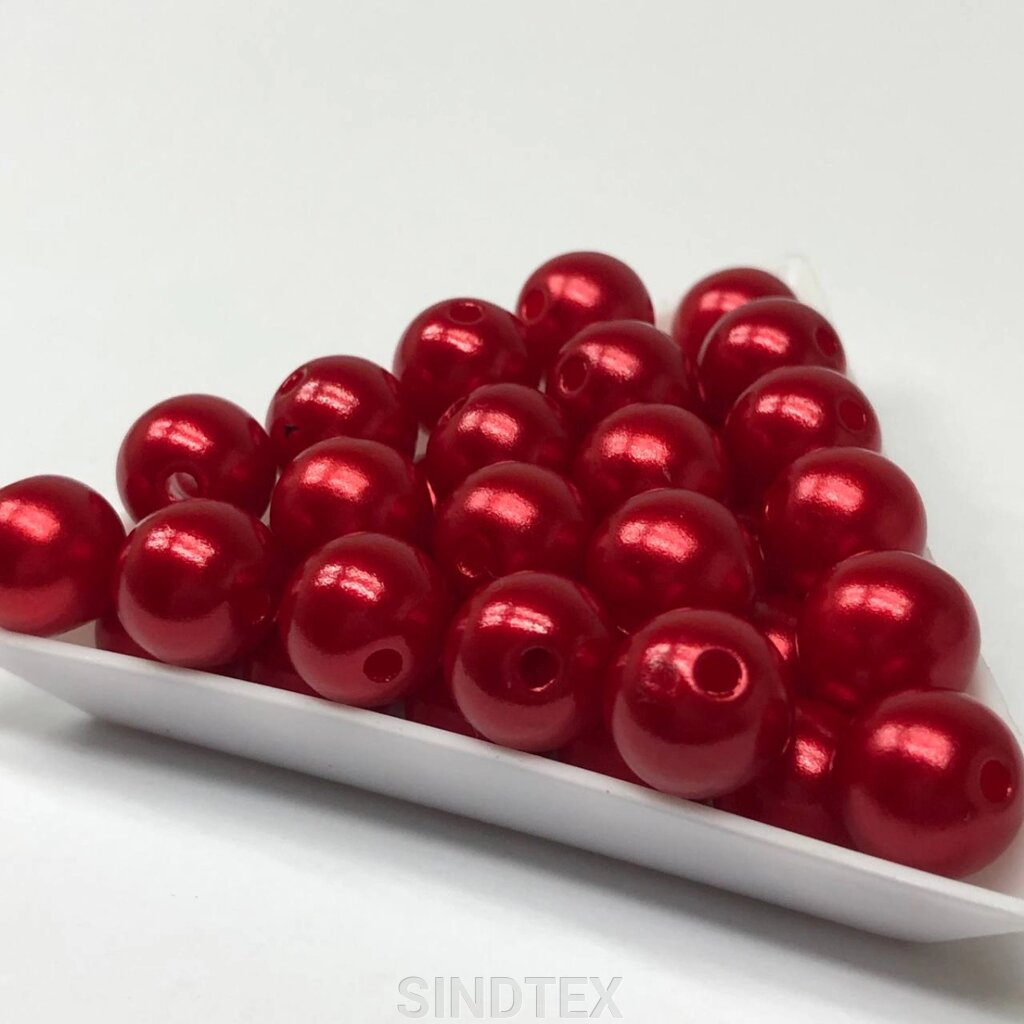 (20 грам) Намистини пластик Ø10 мм, Колір - Червоний перламутр від компанії SINDTEX - фото 1