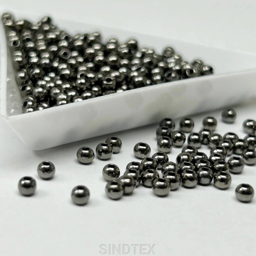 (20 грам) Намистини пластик Ø3мм - чорний хром від компанії SINDTEX - фото 1