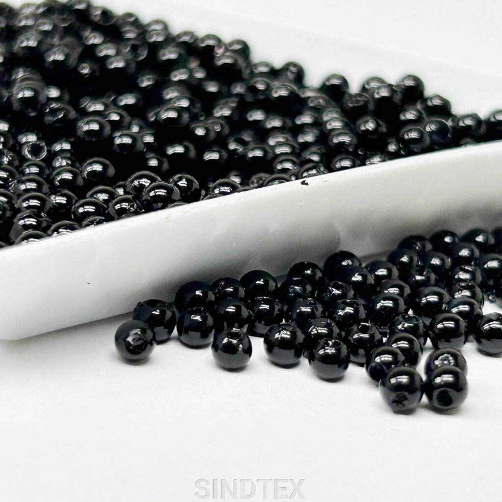 (20 грам) Намистини пластик Ø3мм - чорний матовий від компанії SINDTEX - фото 1