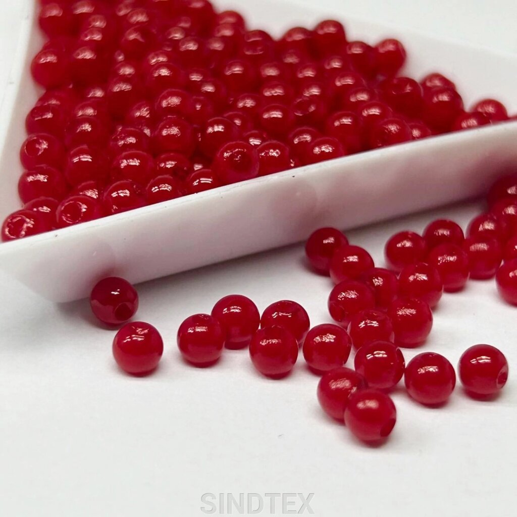 (20 грам) Намистини пластик  Ø4мм - червоний матовий від компанії SINDTEX - фото 1