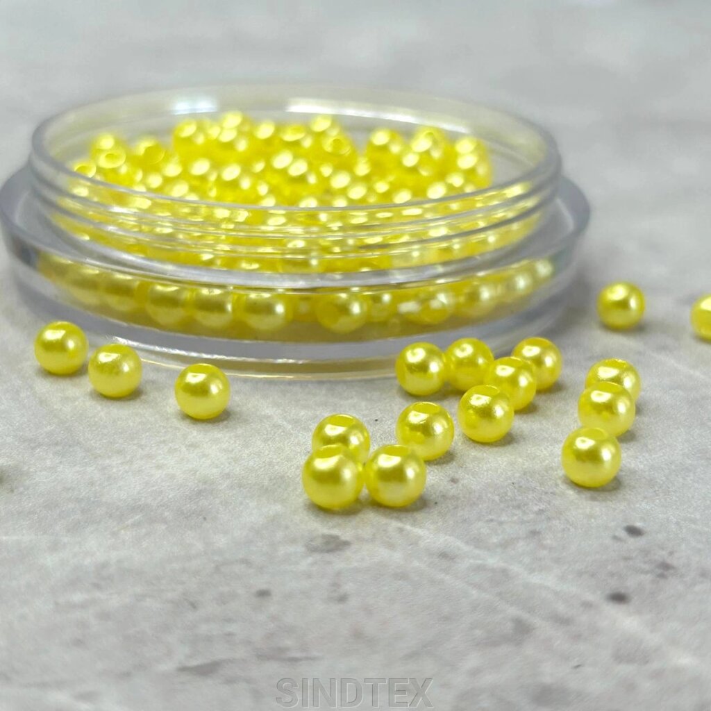 (20 грам) Намистини пластик Ø5мм - жовтий світлий перламутр від компанії SINDTEX - фото 1