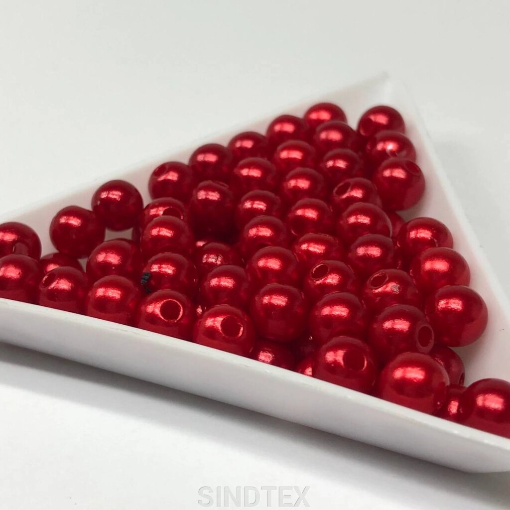(20 грам) Намистини пластик Ø6 мм, Колір - Червоний перламутр від компанії SINDTEX - фото 1