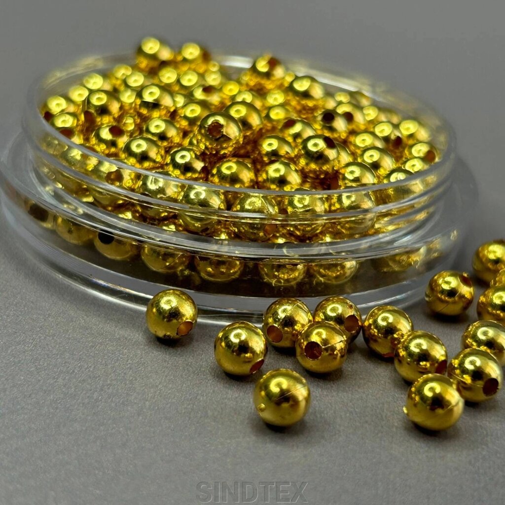 (20 грам) Намистини пластик Ø6 мм, - золото від компанії SINDTEX - фото 1