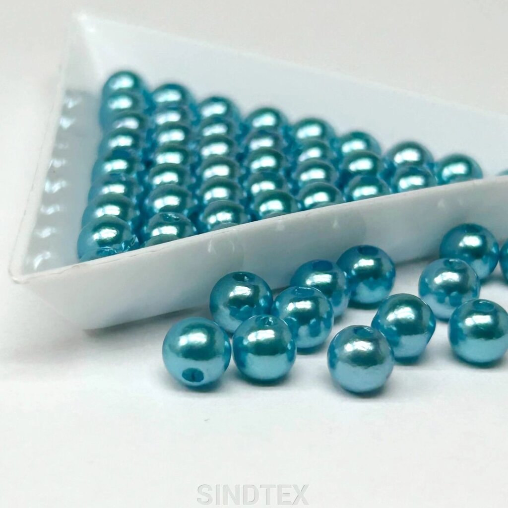 (20 грам) Намистини пластик  Ø6мм - бірюзовий перламутр від компанії SINDTEX - фото 1