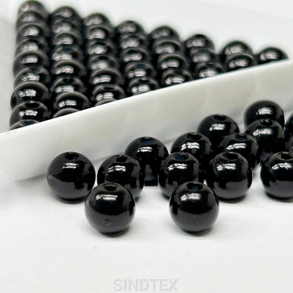 (20 грам) Намистини пластик  Ø6мм - чорний матовий від компанії SINDTEX - фото 1