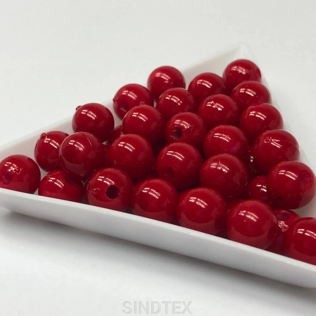 (20 грам) Намистини пластик Ø8 мм, Колір - Червоний від компанії SINDTEX - фото 1