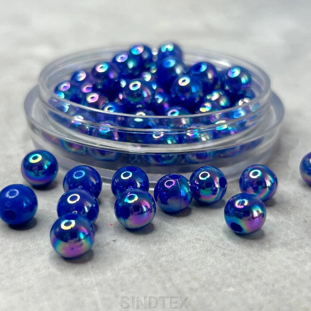 (20 грам) Намистини пластик Ø8мм - синій з покриттям АВ від компанії SINDTEX - фото 1