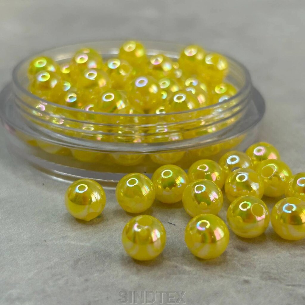 (20 грам) Намистини пластик Ø8мм - жовтий з АВ від компанії SINDTEX - фото 1