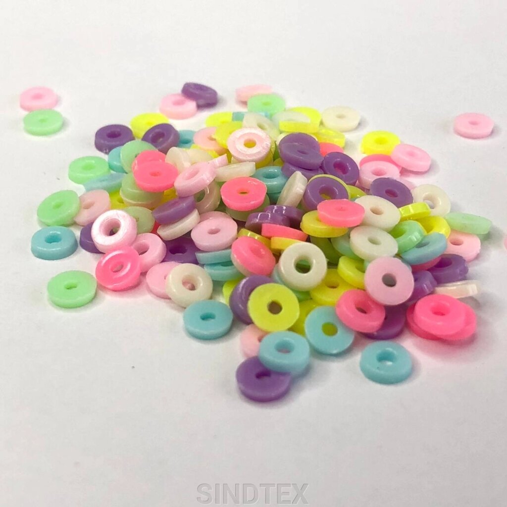 (20 грам) Плоскі намистини пластик Ø6мм, Колір - мікс від компанії SINDTEX - фото 1