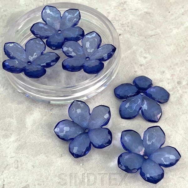 Ø29 мм Намисто пластик Квітка, - синій прозорий від компанії SINDTEX - фото 1