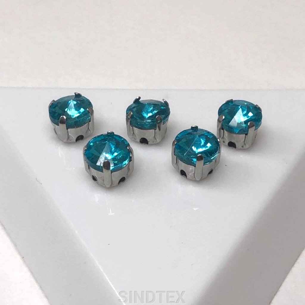 5 шт - Стрази в цапах 6 мм (скло) круглі, блакитний від компанії SINDTEX - фото 1