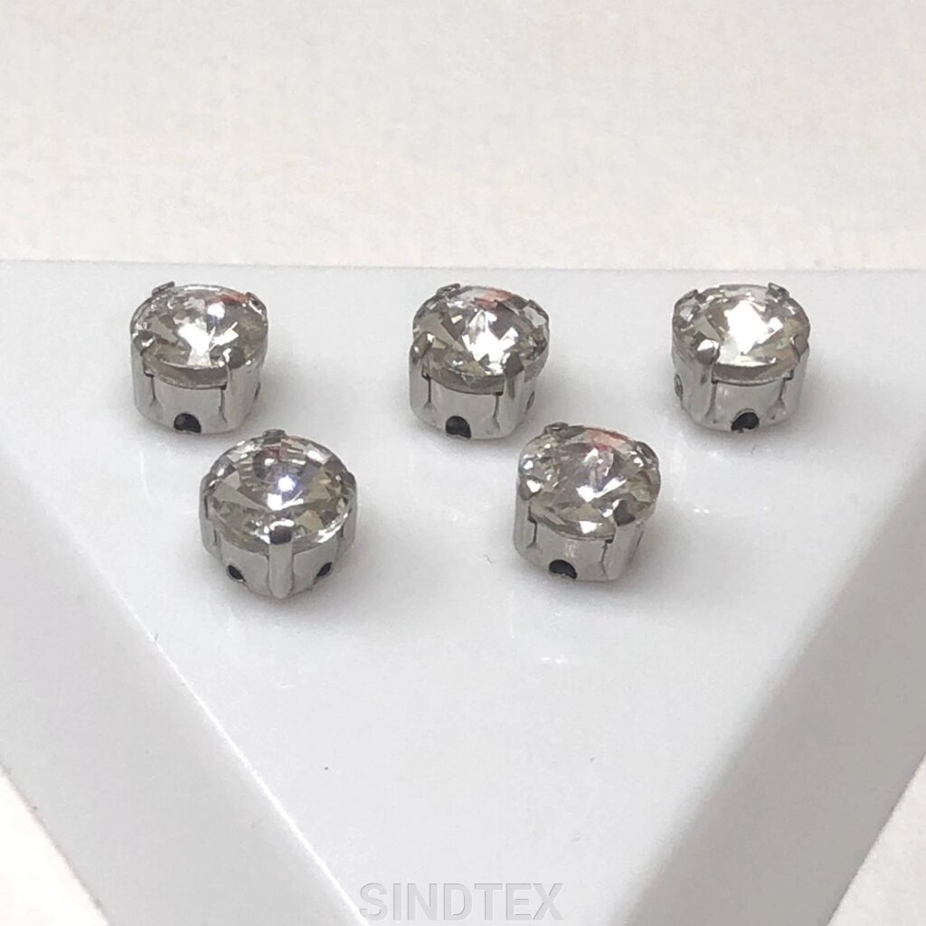 5 шт - Стрази в цапах 6 мм (скло) круглі, кристал від компанії SINDTEX - фото 1